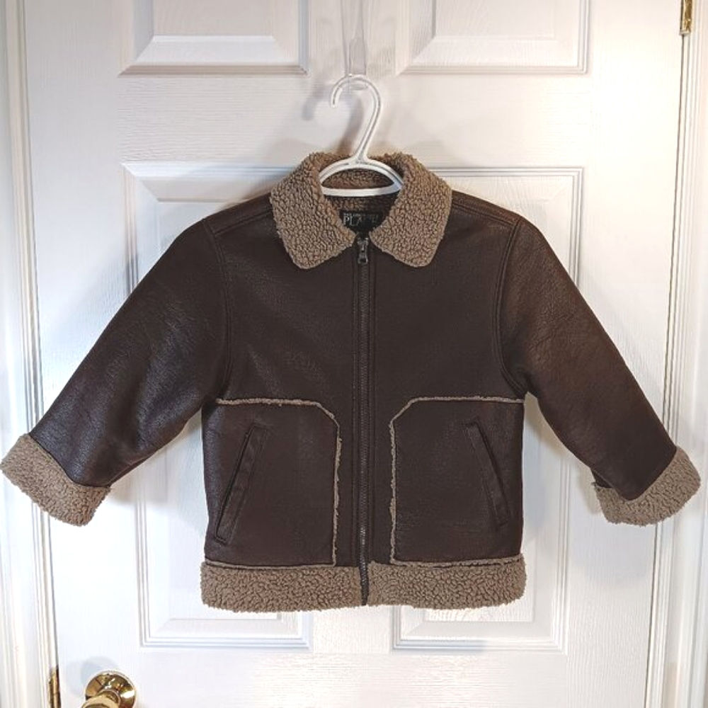 NWOT The Children's Place Boys Shearling Jacket Brown Beige Kids Aviator Coat XS